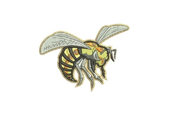 Etsy embroidery designs of a bee with yellow and black stripes and translucent wings