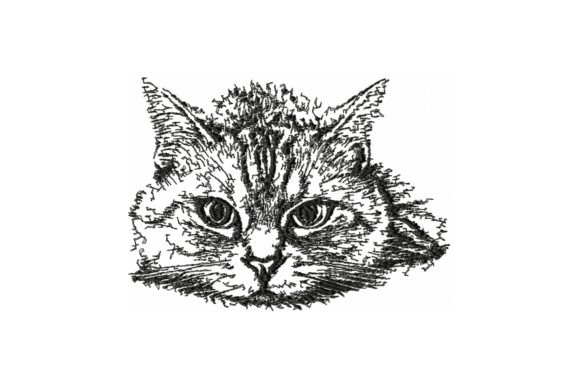 Pencil-drawn style cat portrait embroidery design for Etsy embroidery designs