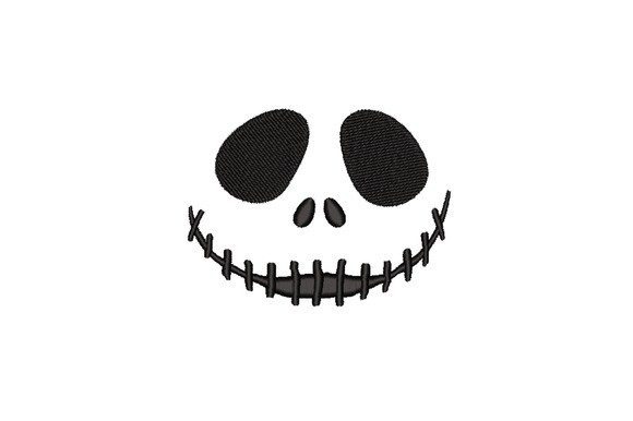 Etsy embroidery designs of a spooky Halloween face with stitched mouth and dark eyes