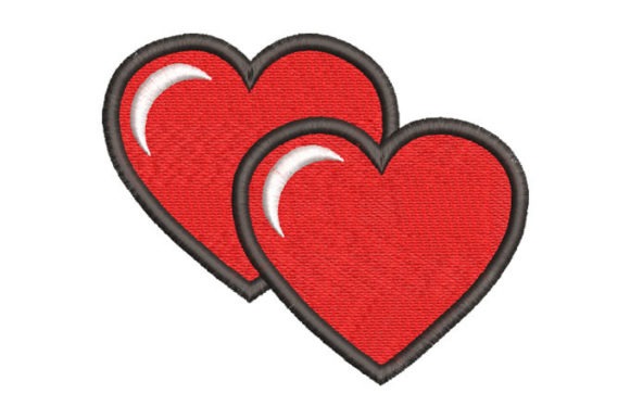 Two red heart embroidery designs with black outlines and white highlights, ideal for Etsy embroidery designs