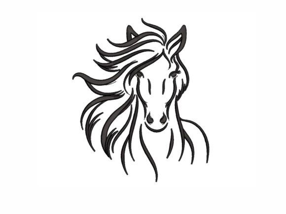 Etsy embroidery designs horse silhouette with flowing mane in strong graphic style