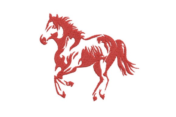Red horse embroidery design with dynamic pose in various sizes for Etsy embroidery designs